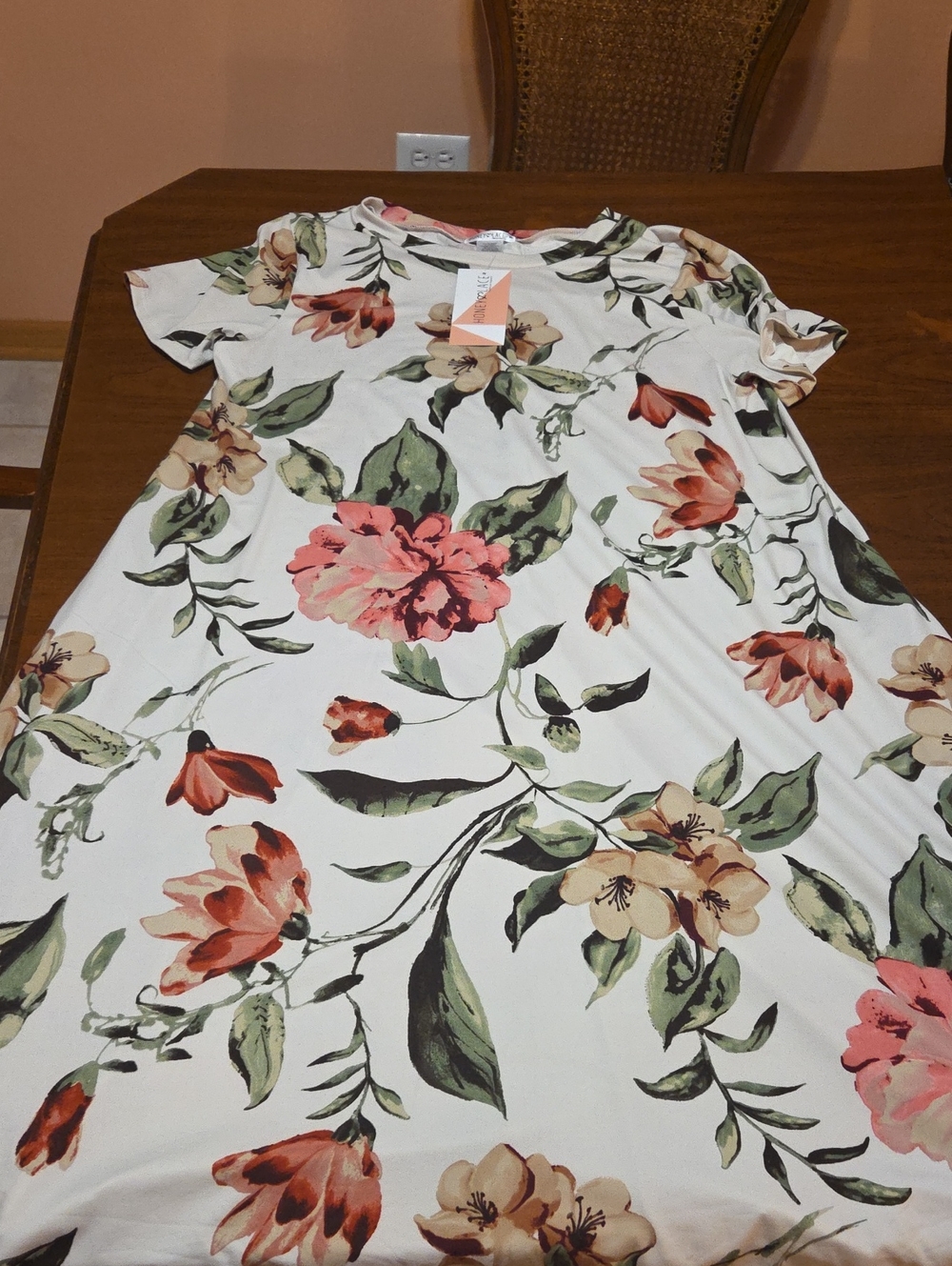 Floral Short-Sleeve A-Line Dress in White with Pink & Green